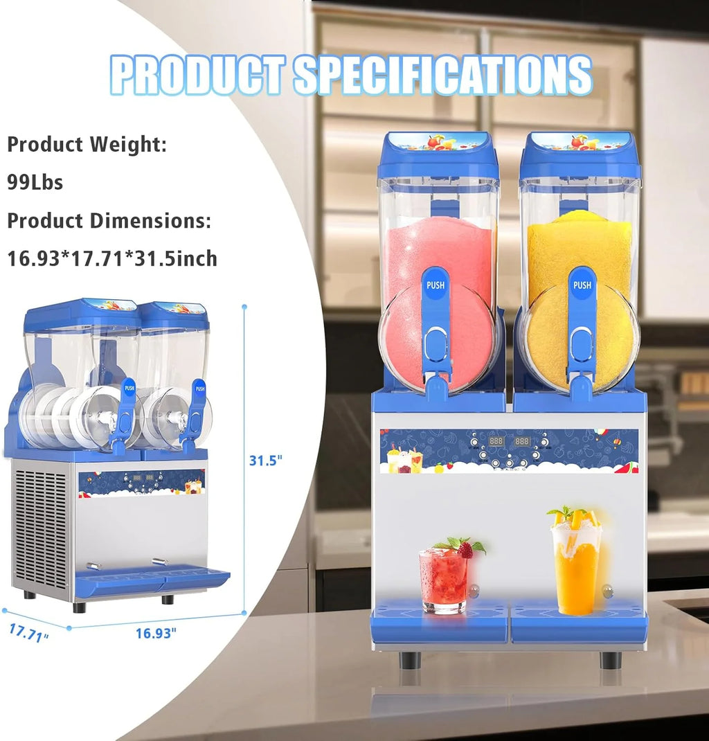 Commercial Slushy Machine – 1000W 30L Tanks Slush Maker Machine 304 Stainless Steel Commercial Margarita Machines Efficient Cooling the Ideal Slushie Maker for Bars Cafes Restaurants