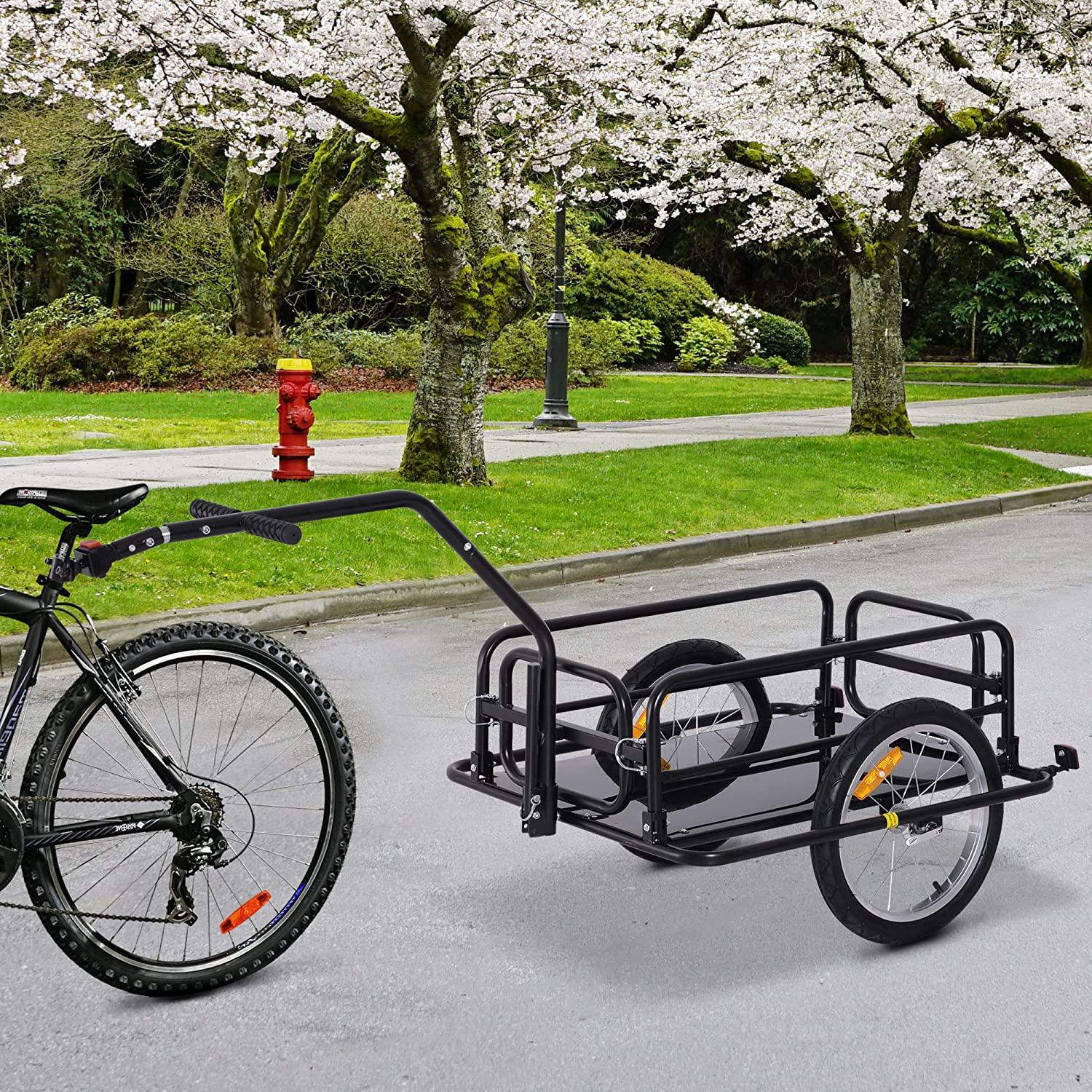Foldable Bike Cargo Trailer, 80lbs Capacity, 16 Wheels, Black, with Hitch
