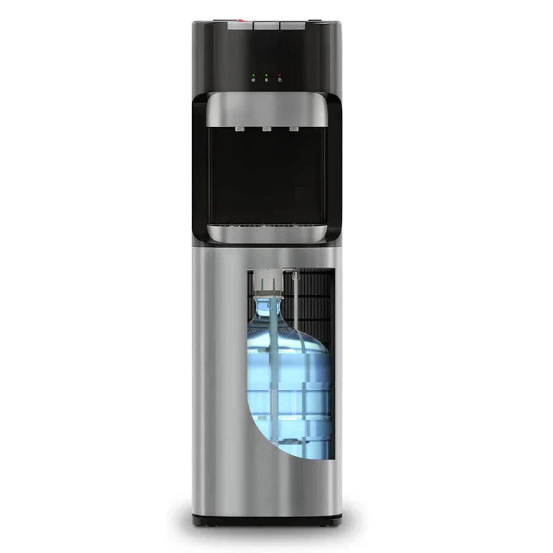 Bottom Loading Water Cooler Dispenser for 5 Gallon Bottles – 3 Temperatures with Hot, Room & Cold Spouts, Child Safety Lock, LED Display with Empty Bottle Alert, Stainless Steel
