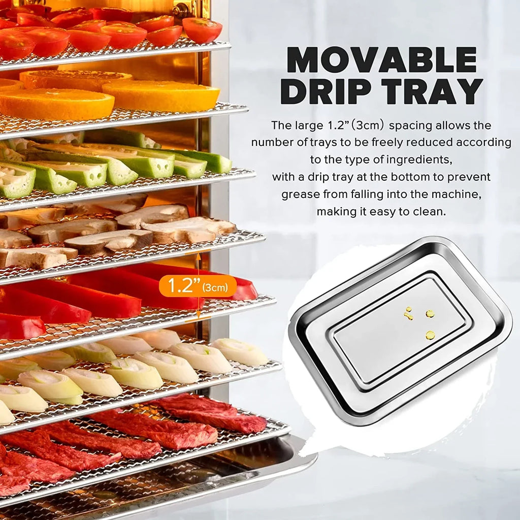 Tray Food Dehydrator, Steel Fruit Dry Machine with 30 90~C Adjustable Thermostat, 24hr Digital Timer