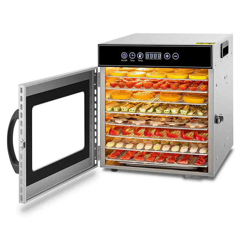 Tray Food Dehydrator, Steel Fruit Dry Machine with 30 90~C Adjustable Thermostat, 24hr Digital Timer