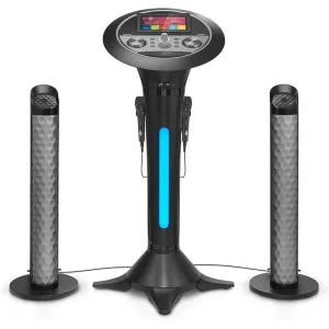 Portable WiFi Karaoke Machine for Adults – Black Pedestal with 7 Touchscreen, Built-In Speaker, Bluetooth, Recorder & 2 Wired Microphones