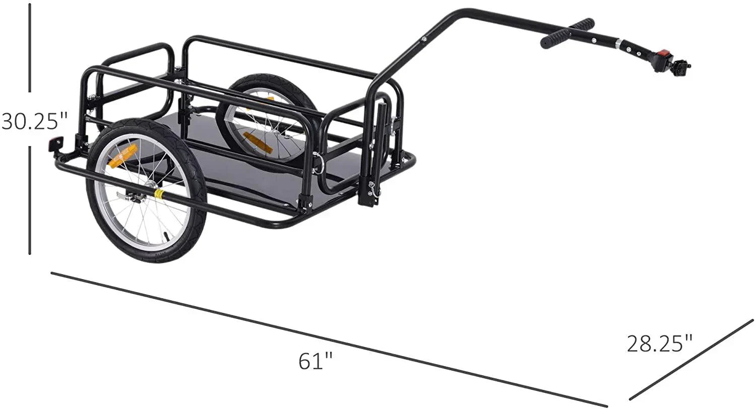 Foldable Bike Cargo Trailer, 80lbs Capacity, 16 Wheels, Black, with Hitch