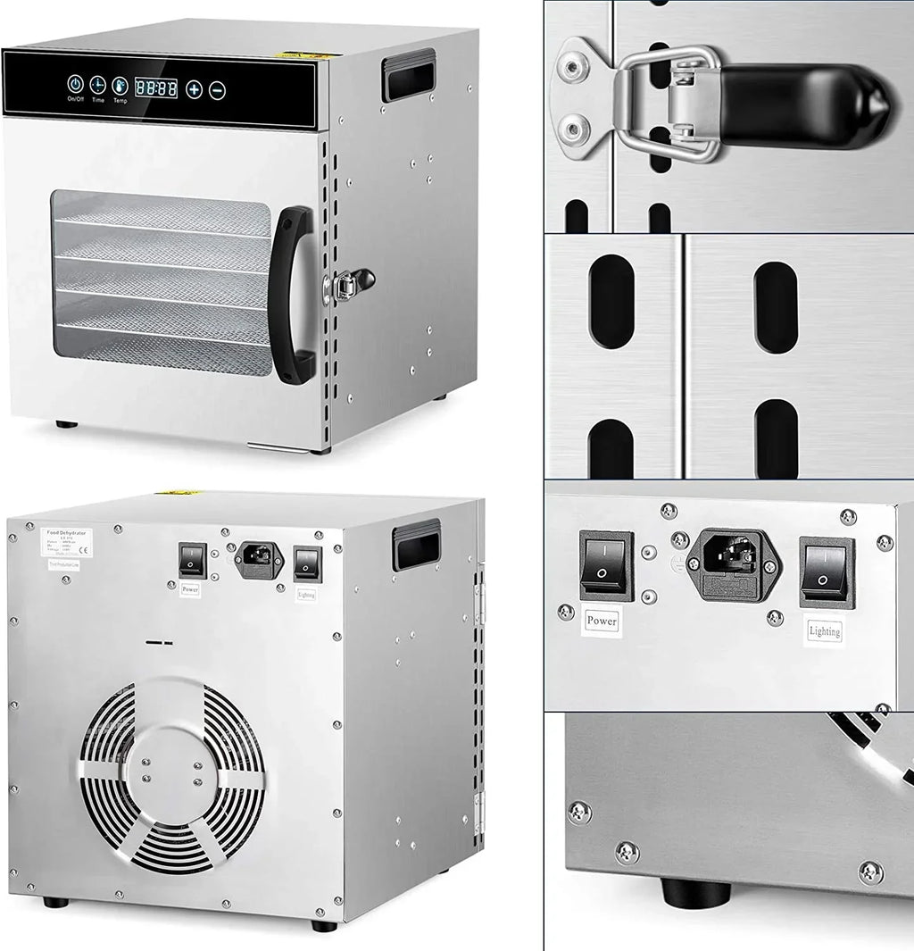 Tray Food Dehydrator, Steel Fruit Dry Machine with 30 90~C Adjustable Thermostat, 24hr Digital Timer