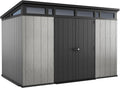 Keter Artisan 11×7 Modern Resin Outdoor Storage Shed Kit-Perfect to Store Patio Furniture, Garden Tools Bike Accessories, Beach Chairs and Lawn Mower, Grey & Black