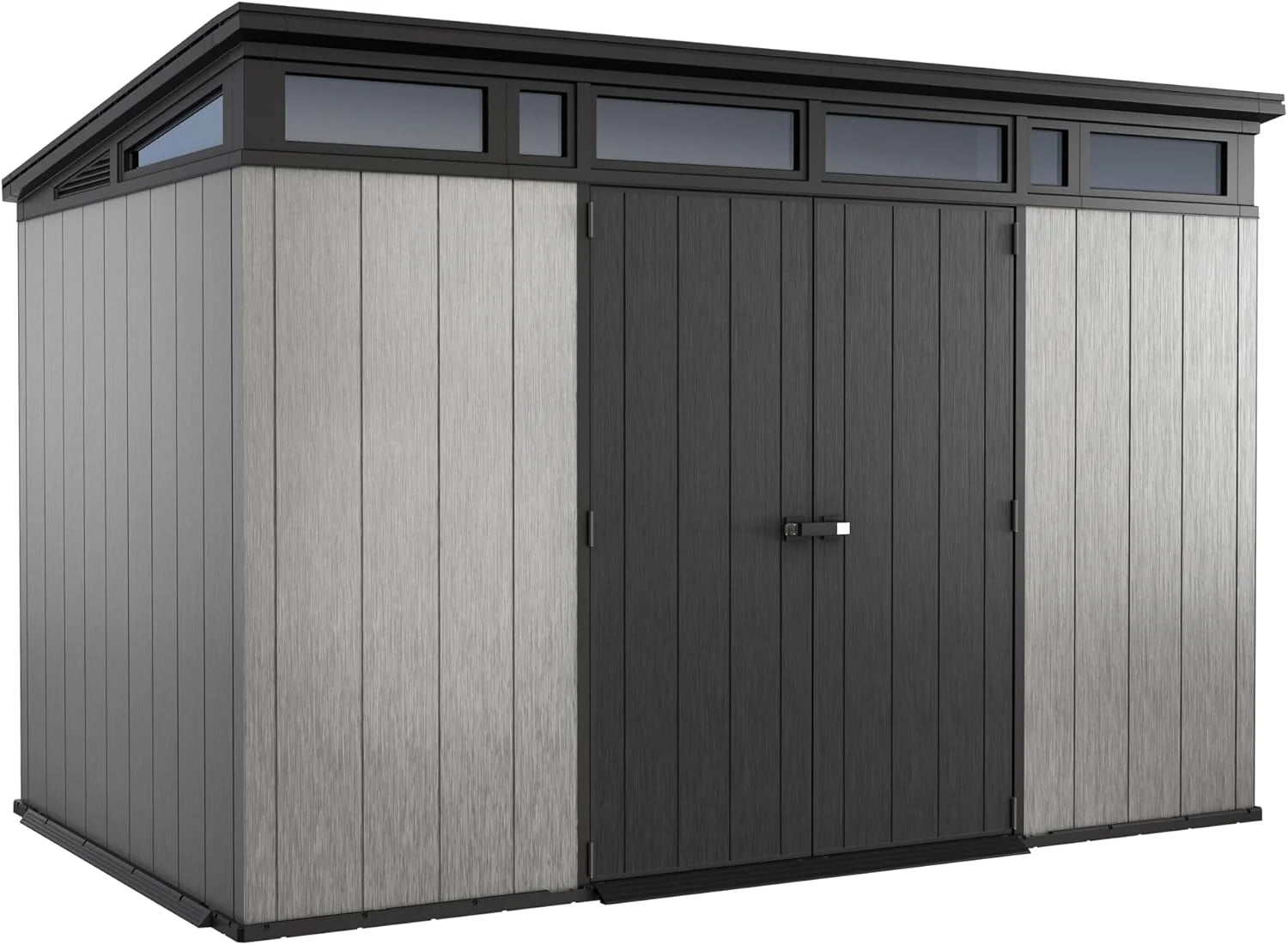 Keter Artisan 11×7 Modern Resin Outdoor Storage Shed Kit-Perfect to Store Patio Furniture, Garden Tools Bike Accessories, Beach Chairs and Lawn Mower, Grey & Black