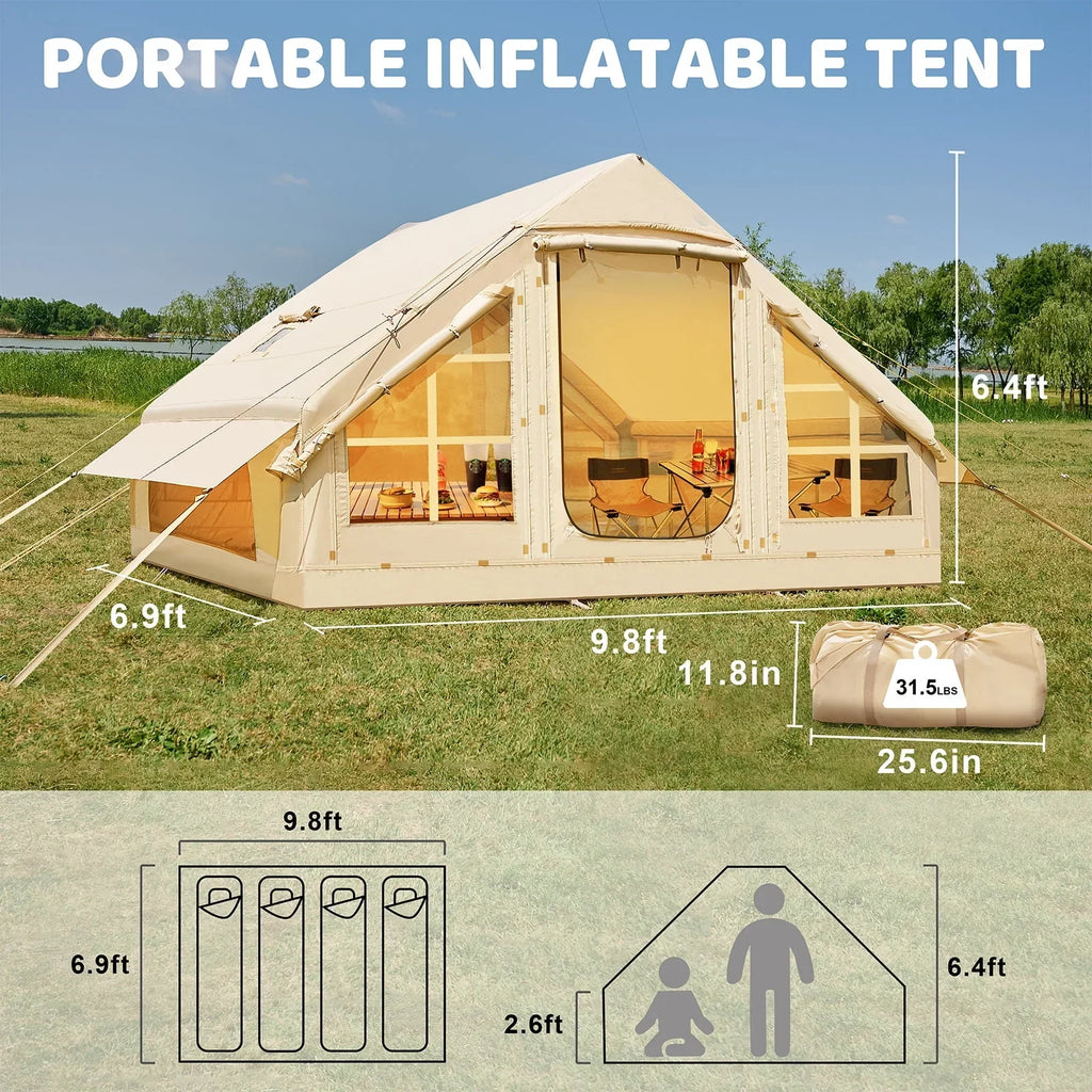 6 Person Inflatable Camping Tent with Pump, 10ft x7ft Glamping Family Tent Easy Setup 4 Season Waterproof Windproof Outdoor Blow Up Tent Luxury Oxford Cabin with Mesh Windows & Doors sgtnighsdesigns
