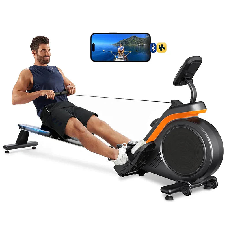 Magnetic/Water Rowing Machine 350 LB Weight Capacity – Foldable Rower for Home Use with Bluetooth, App Supported, Tablet Holder and Comfortable Seat Cushion