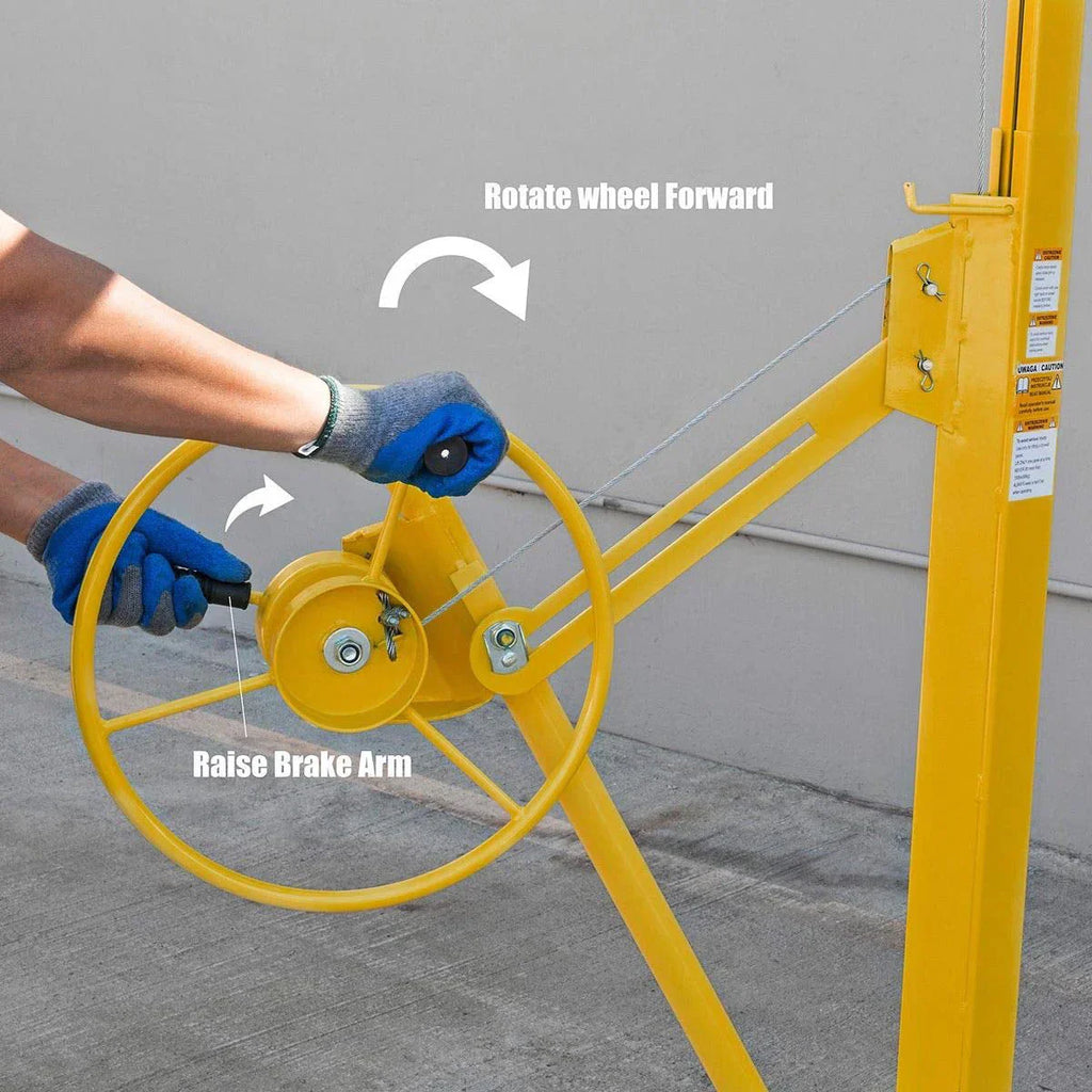 Drywall Lift 11′ Yellow Rolling Sheetrock Panel Hoist Jack