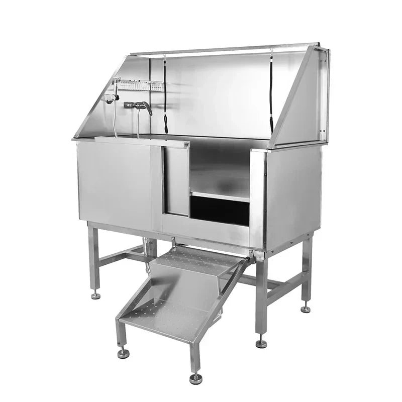 Professional Stainless Steel Dog Grooming Tub with Ramp, Faucet & Sprayer – 50 Pet Wash Station