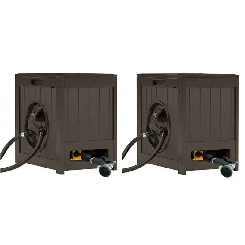 125 Aquawinder Auto Rewind Water Powered Yard Hose Reel, Java (2 Pack)