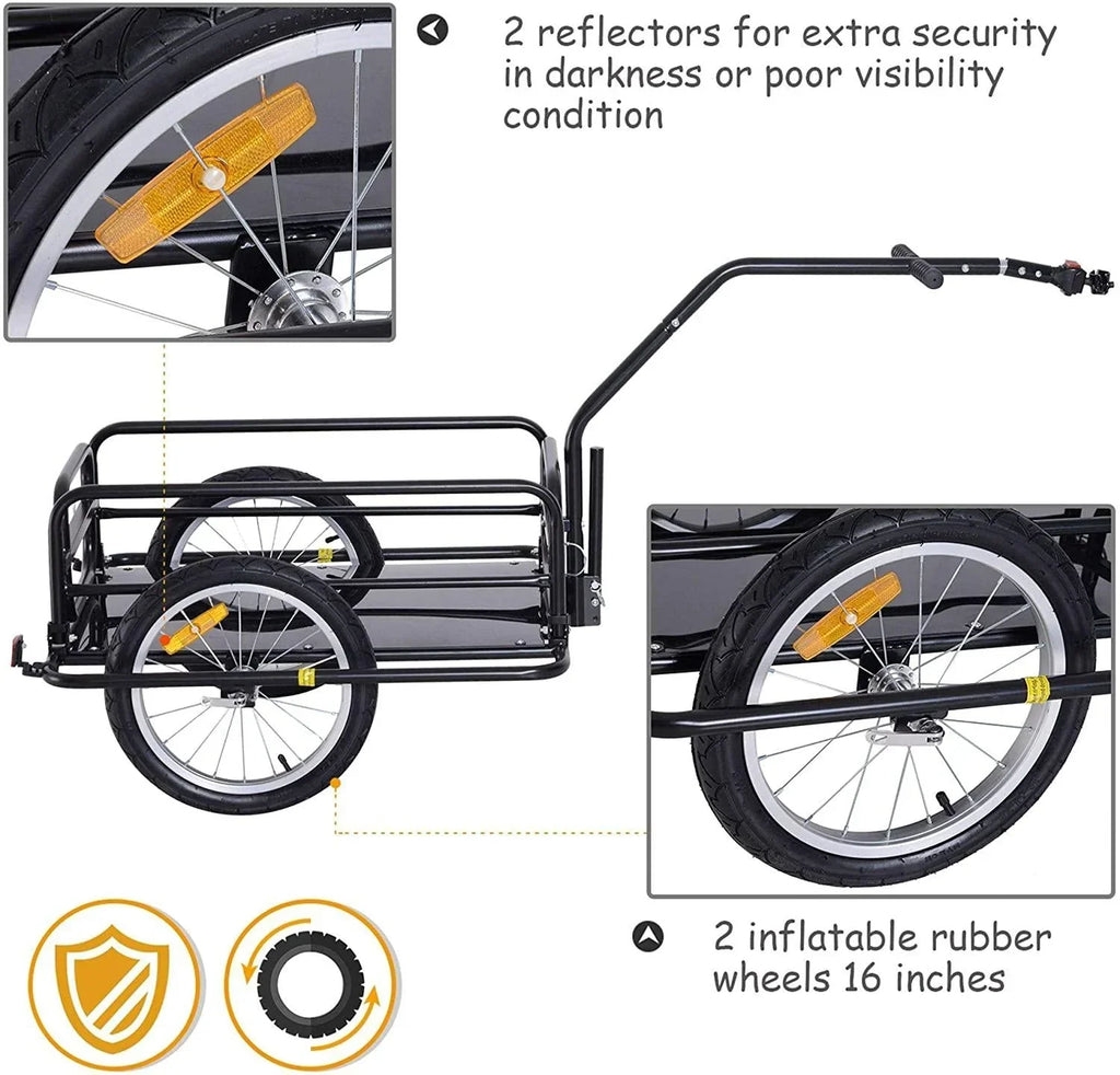 Foldable Bike Cargo Trailer, 80lbs Capacity, 16 Wheels, Black, with Hitch