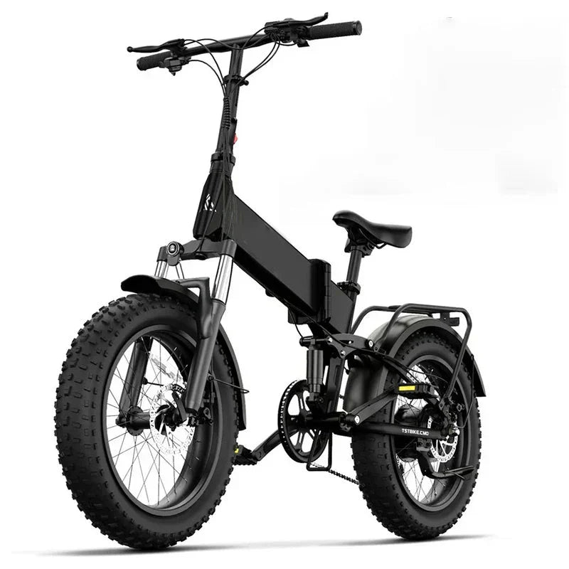 Buddy Pro 750W Foldable Electric Bike, 20 Fat Tire, 48V 13Ah Battery, Dual Suspension, LCD Display, Black