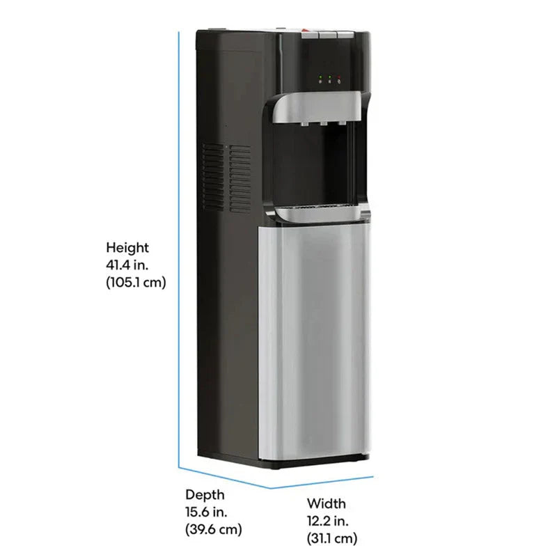 Bottom Loading Water Cooler Dispenser for 5 Gallon Bottles – 3 Temperatures with Hot, Room & Cold Spouts, Child Safety Lock, LED Display with Empty Bottle Alert, Stainless Steel
