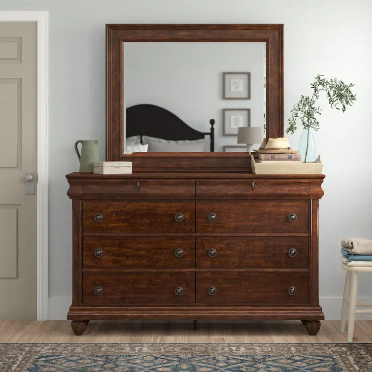 8 Drawer 64” W Double Dresser With Mirror