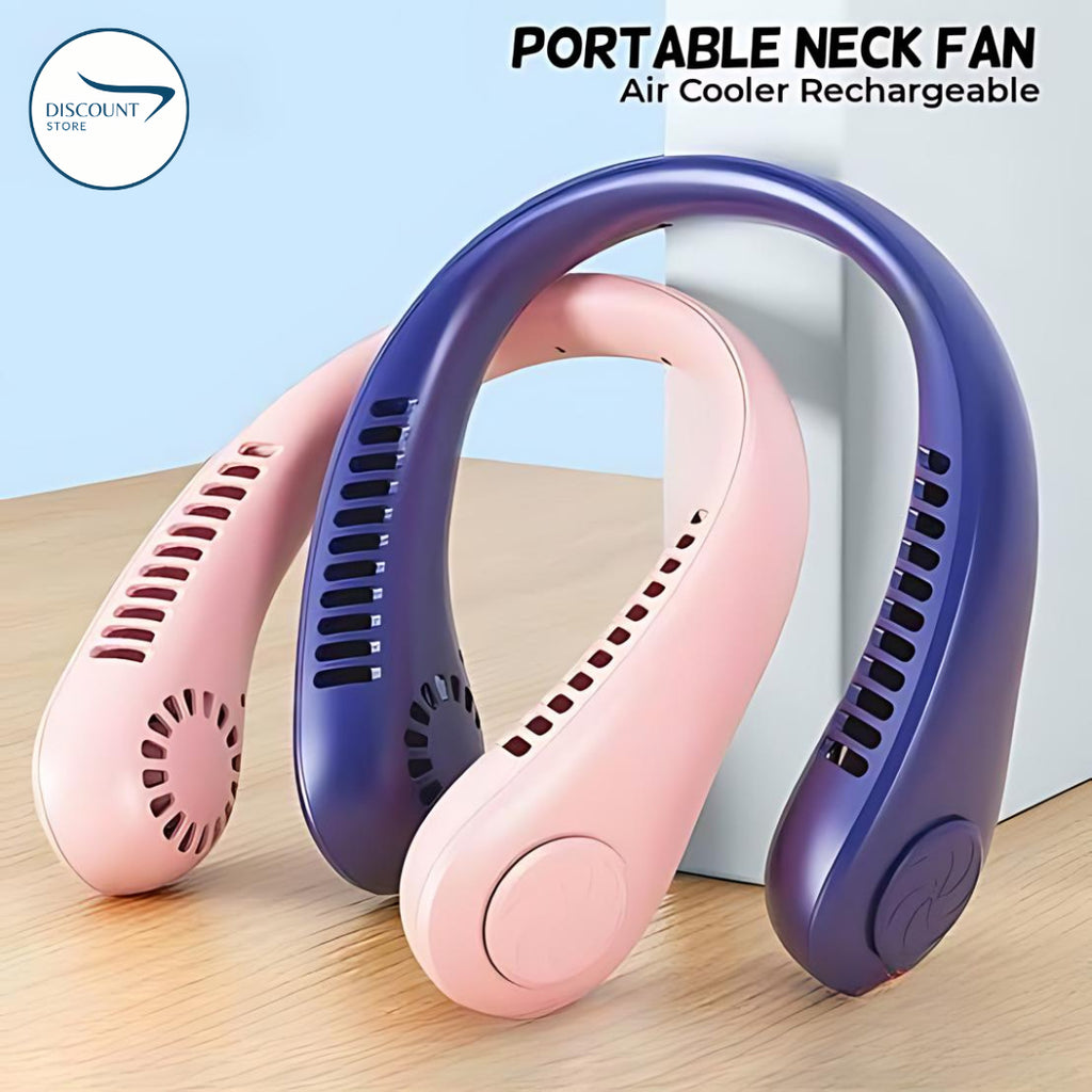 The FrSara neckband fan is a portable personal fan with powerful airflow, a 4000mAh high-capacity battery, 360° omnidirectional airflow, hair-free operation, double-sided airflow, anti-slip design, fast charging, and ultra-long battery life.