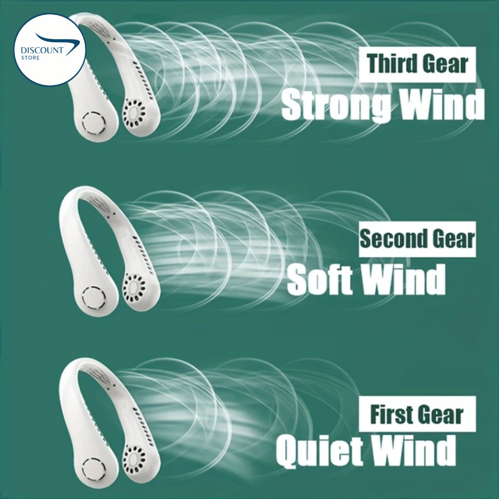 The FrSara neckband fan is a portable personal fan with powerful airflow, a 4000mAh high-capacity battery, 360° omnidirectional airflow, hair-free operation, double-sided airflow, anti-slip design, fast charging, and ultra-long battery life.