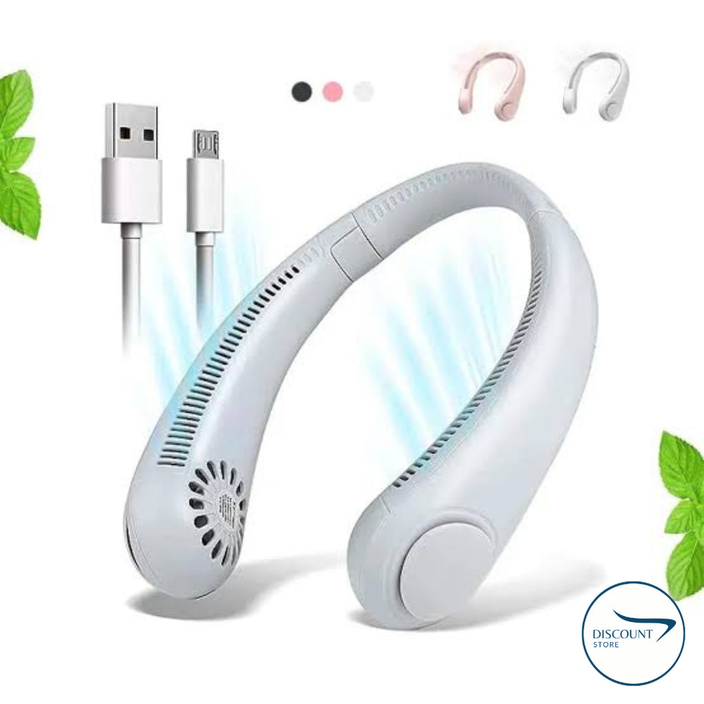 The FrSara neckband fan is a portable personal fan with powerful airflow, a 4000mAh high-capacity battery, 360° omnidirectional airflow, hair-free operation, double-sided airflow, anti-slip design, fast charging, and ultra-long battery life.