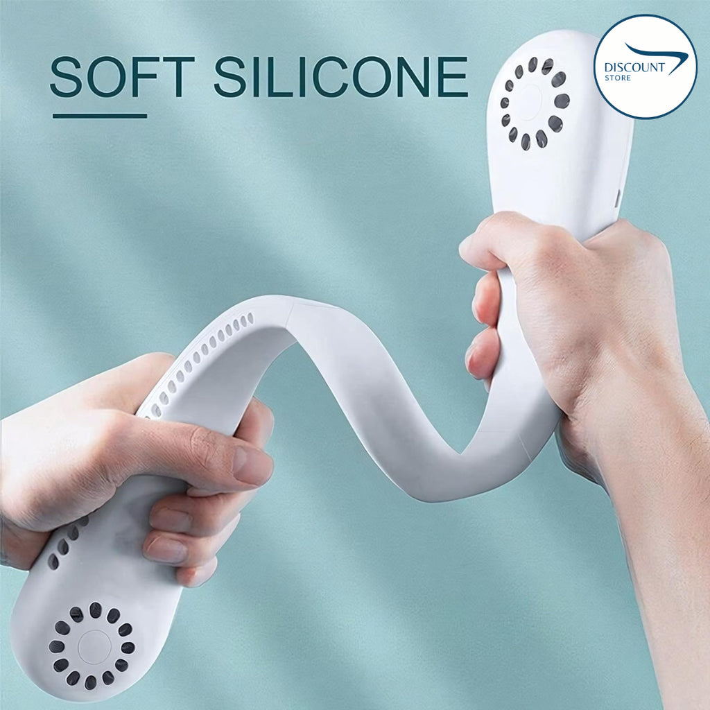 The FrSara neckband fan is a portable personal fan with powerful airflow, a 4000mAh high-capacity battery, 360° omnidirectional airflow, hair-free operation, double-sided airflow, anti-slip design, fast charging, and ultra-long battery life.