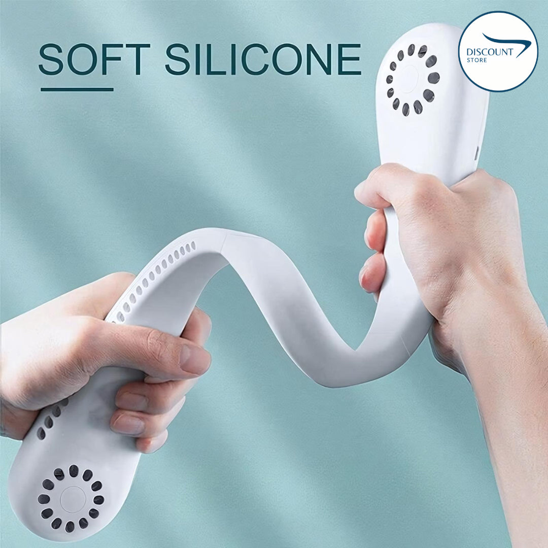 The FrSara neckband fan is a portable personal fan with powerful airflow, a 4000mAh high-capacity battery, 360° omnidirectional airflow, hair-free operation, double-sided airflow, anti-slip design, fast charging, and ultra-long battery life.