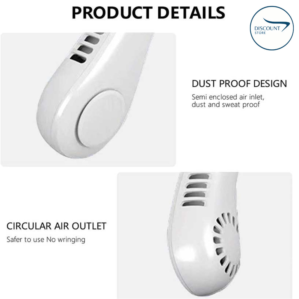 The FrSara neckband fan is a portable personal fan with powerful airflow, a 4000mAh high-capacity battery, 360° omnidirectional airflow, hair-free operation, double-sided airflow, anti-slip design, fast charging, and ultra-long battery life.