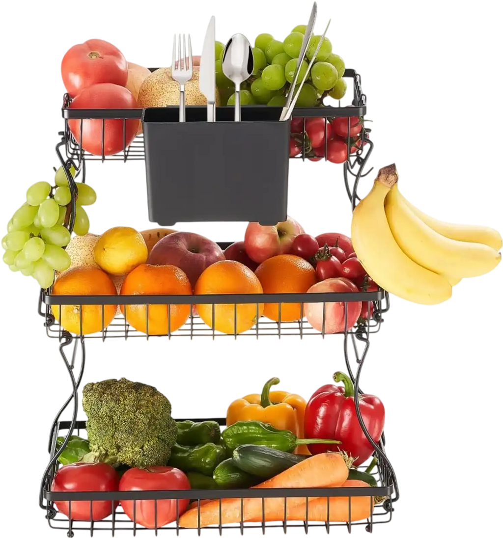 Vevor Fruit Basket 3-Tier Countertop Storage Stand with Banana Hangers New
