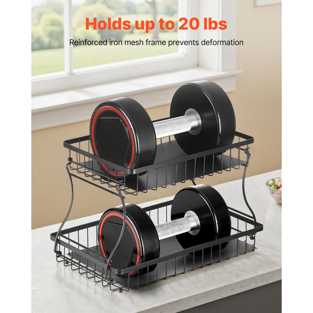 Vevor Fruit Basket 2-Tier Countertop Storage Stand with Banana Hangers New