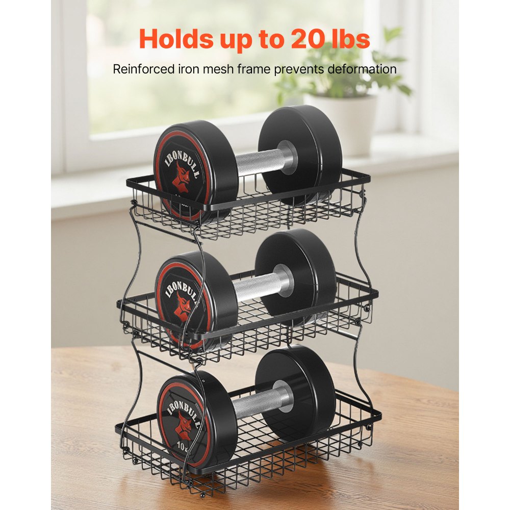 Vevor Fruit Basket 3-Tier Countertop Storage Stand with Banana Hangers New